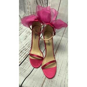 Boohoo Pink Satin Bow Ankle Strap‎ Stiletto Heels
